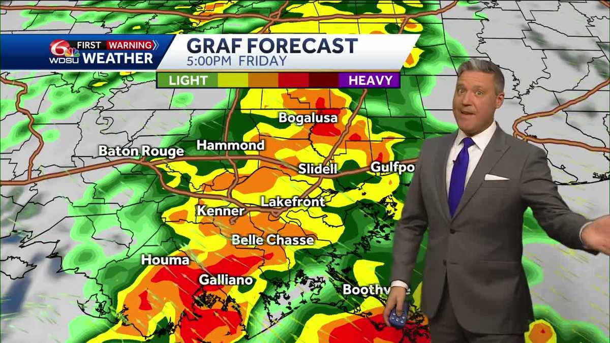 New Orleans forecast high temp rain chances Friday severe weather