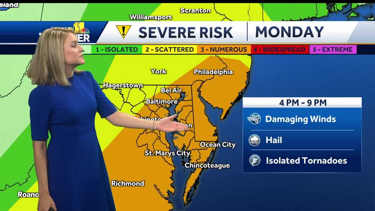 Warm, humid with severe thunderstorms possible Monday