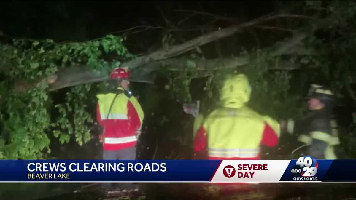 Damage left behind by storms, crews work to clear roads