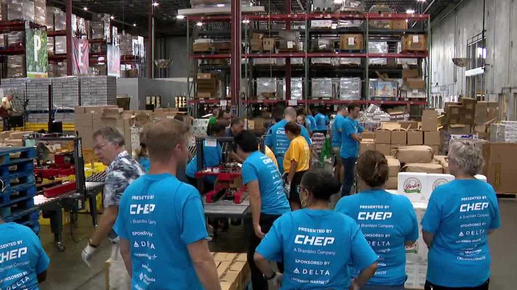 Central Florida volunteers pack meals nonstop for 24 hours at Second Harvest Food Bank