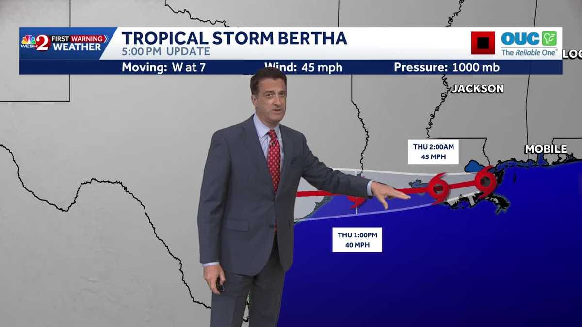 Bertha to dissipate in 48 hours over Texas while heat builds through Friday. 7/22/2026
