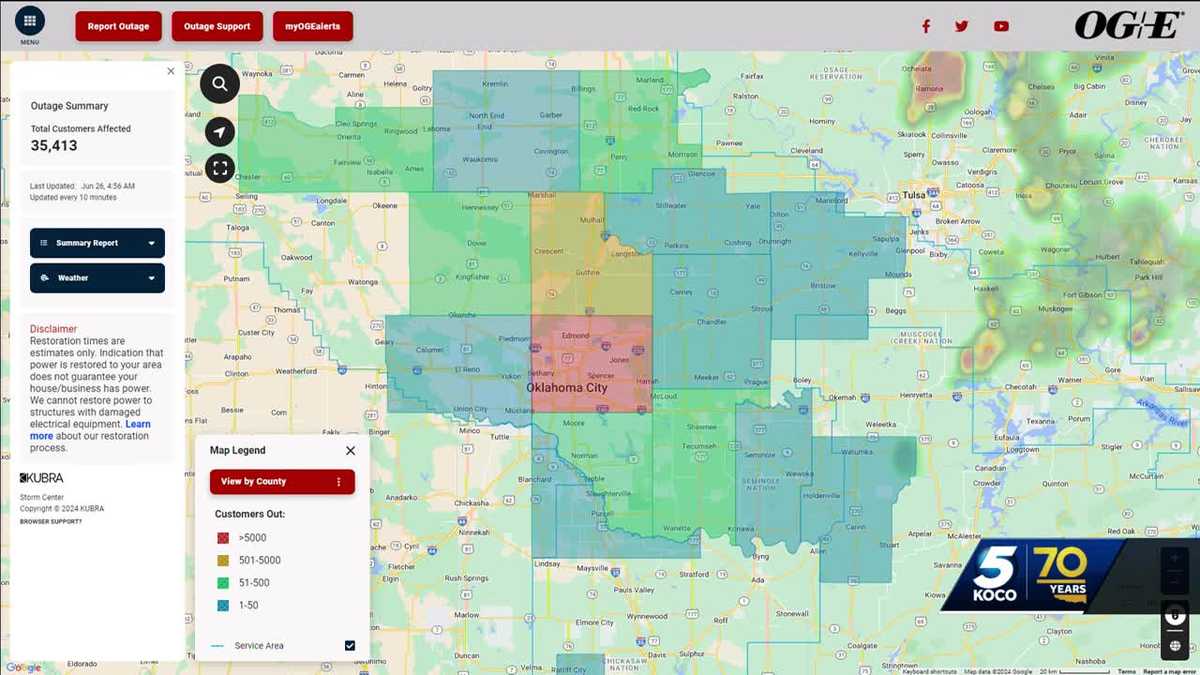 Severe storms cause thousands to lose power in central Oklahoma