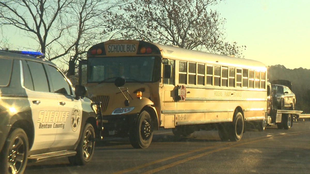 Rogers school bus involved in crash on Highway 12