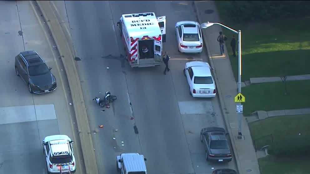 Motorcycle crash shuts down Moravia Road in Northeast Baltimore