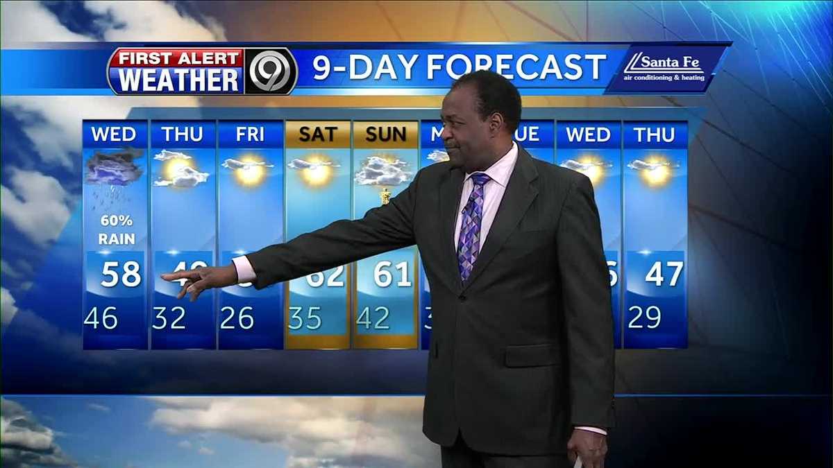 Windy and warm night with slight chance for showers into Wednesday
