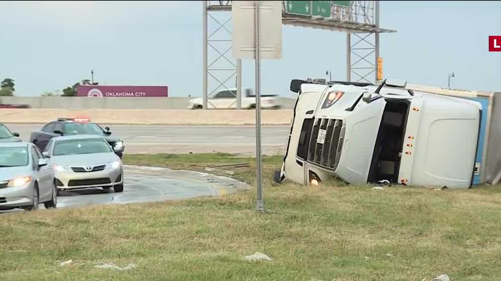 Semitrailer rollover shuts down ramp from I-240 to I-44 in SW OKC
