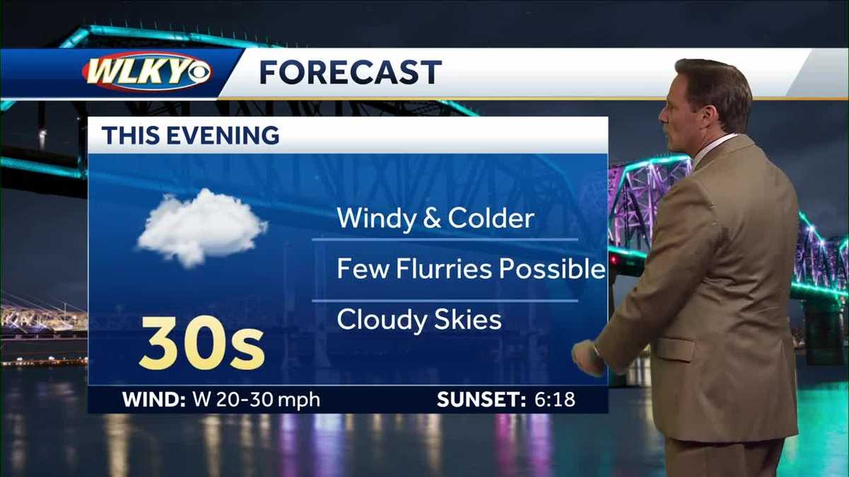 Windy and colder, few flurries possible