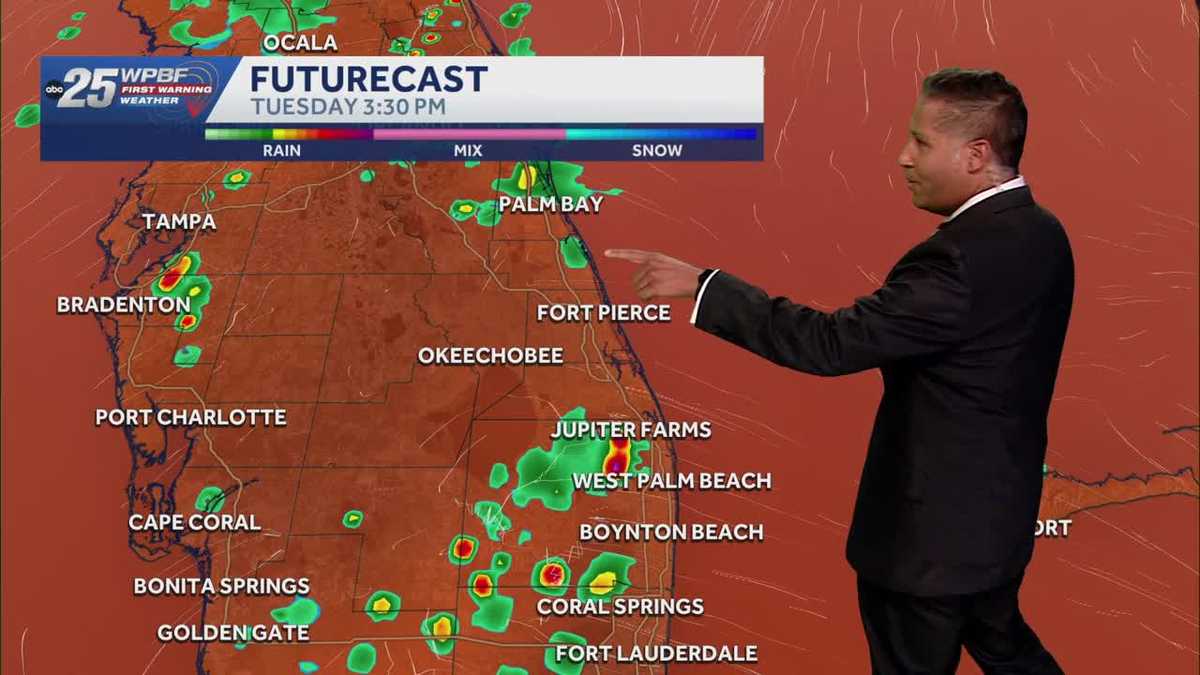 Hot with inland storms on Tuesday
