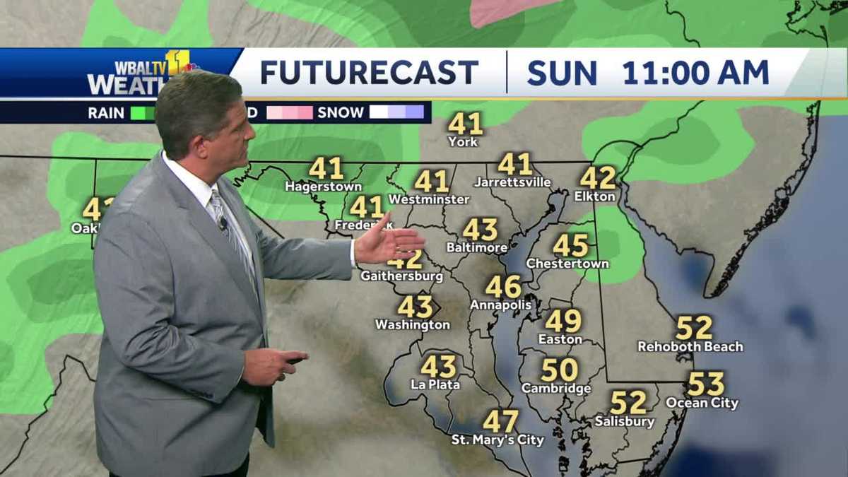 Off-and-on light rain Sunday in parts of Maryland