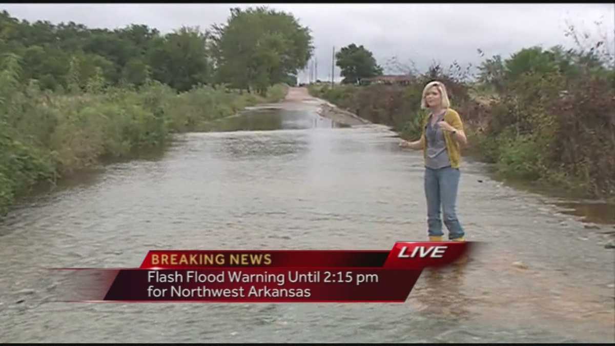 Water covers road in Gravette after flooding
