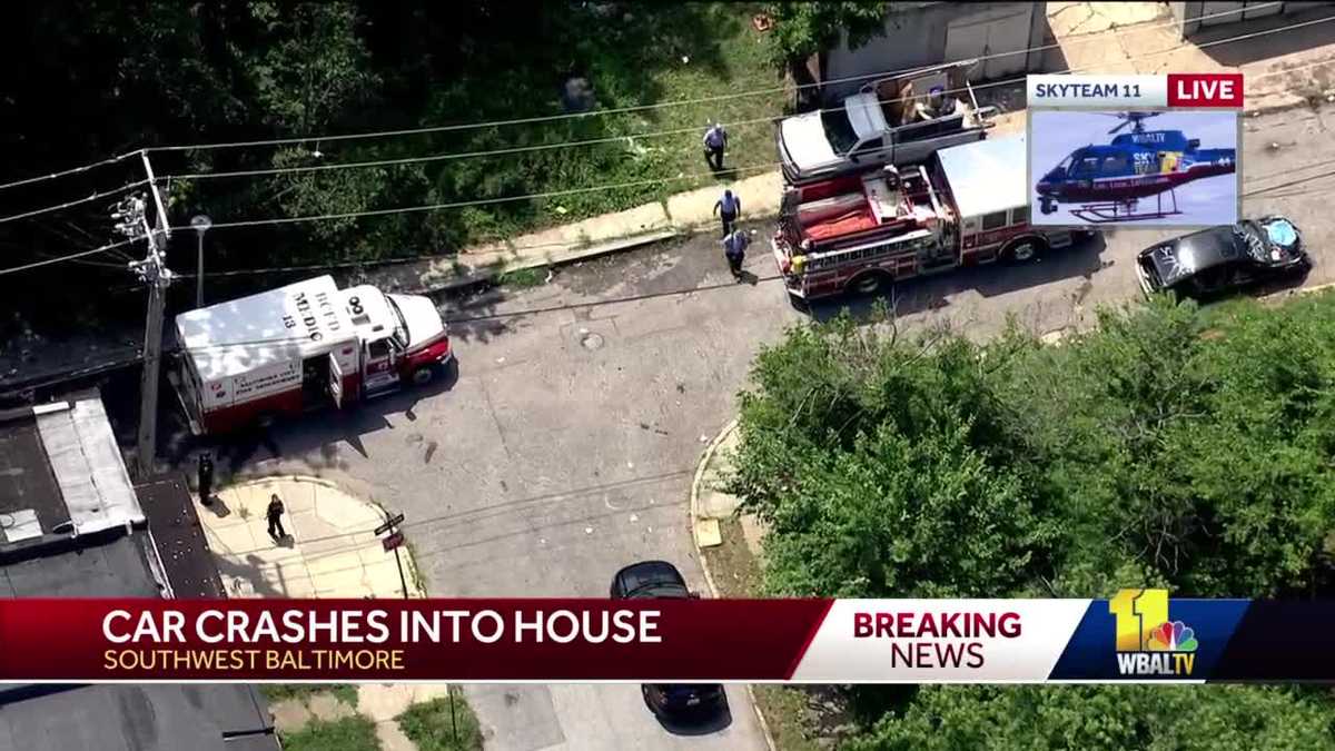 Person injured after car crashes into vacant house in southwest Baltimore