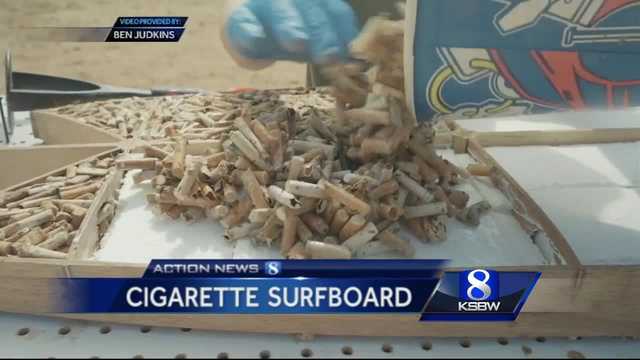 cigarette surfboard The Surfboard' documentary draws attention to dangers of beach litter  Rhody Today Cigarette Surfboard takes on pollution