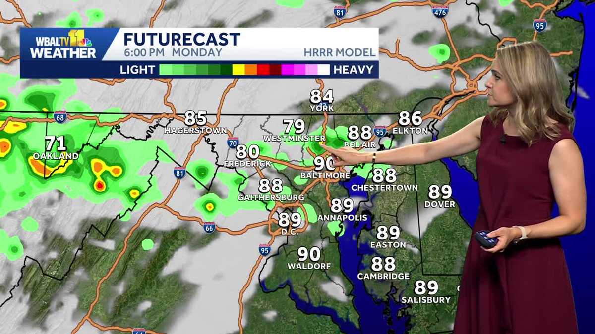 Isolated storms possible Monday evening around Baltimore