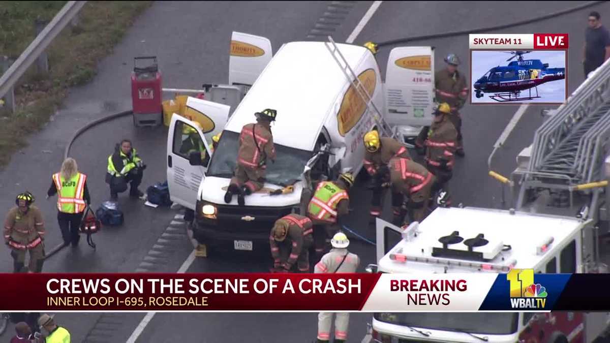 Man extricated from van after crash on Inner Loop of I695, Rosedale