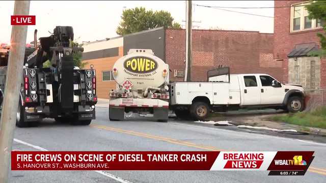 BPD: Tanker driver arrested after crash resulted in fuel spill in South Baltimore
