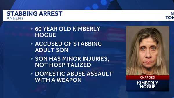 ankeny woman charged with assault with a weapon after injuring her adult son
