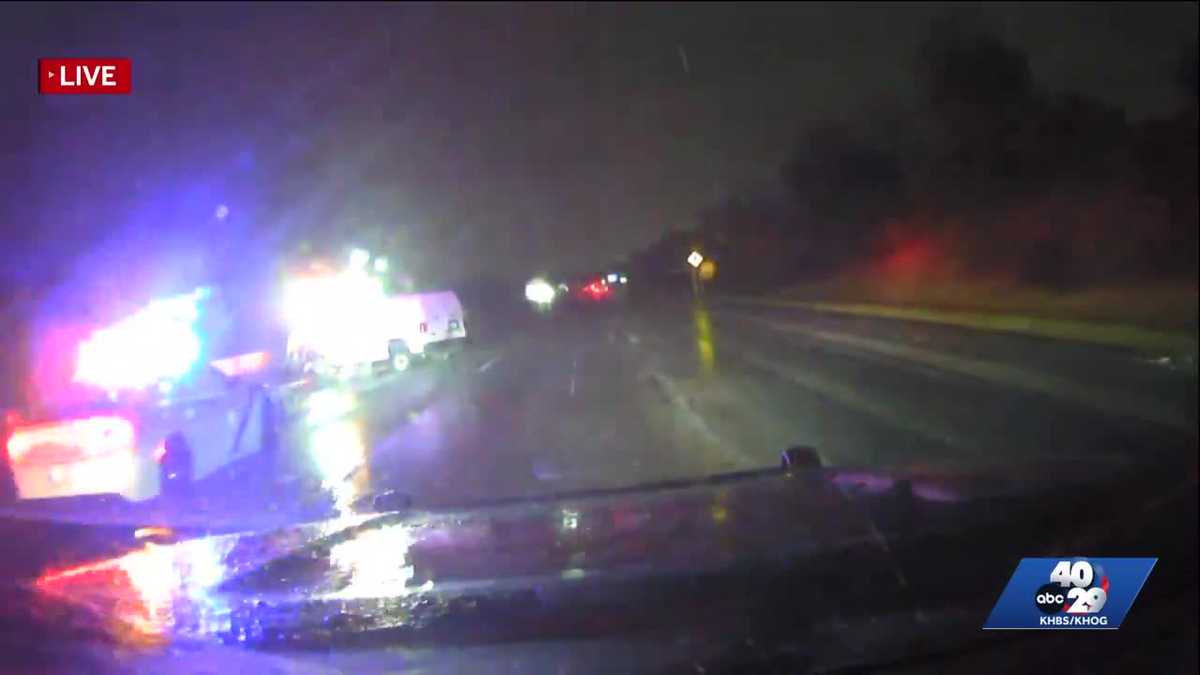 Crash on I-49 in Washington County as rain falls across Arkansas