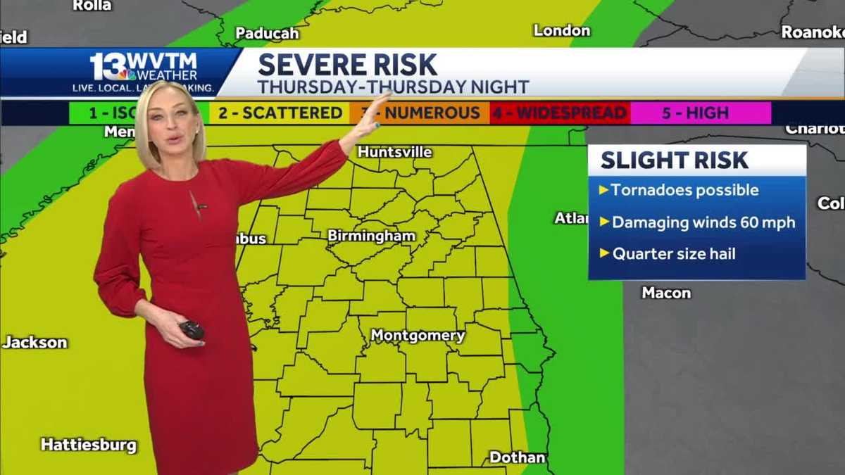 A round of severe storms moves into Alabama on Thursday