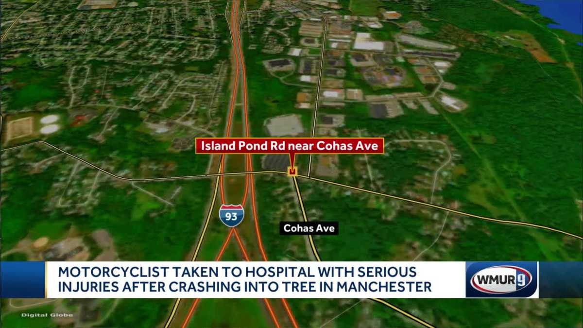 Manchester man injured after crashing motorcycle into tree