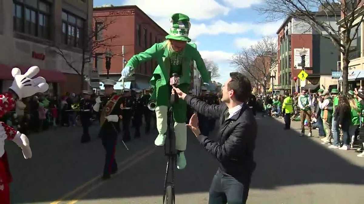'Leprechaun' rides unicycle in South Boston St. Patrick's Day parade