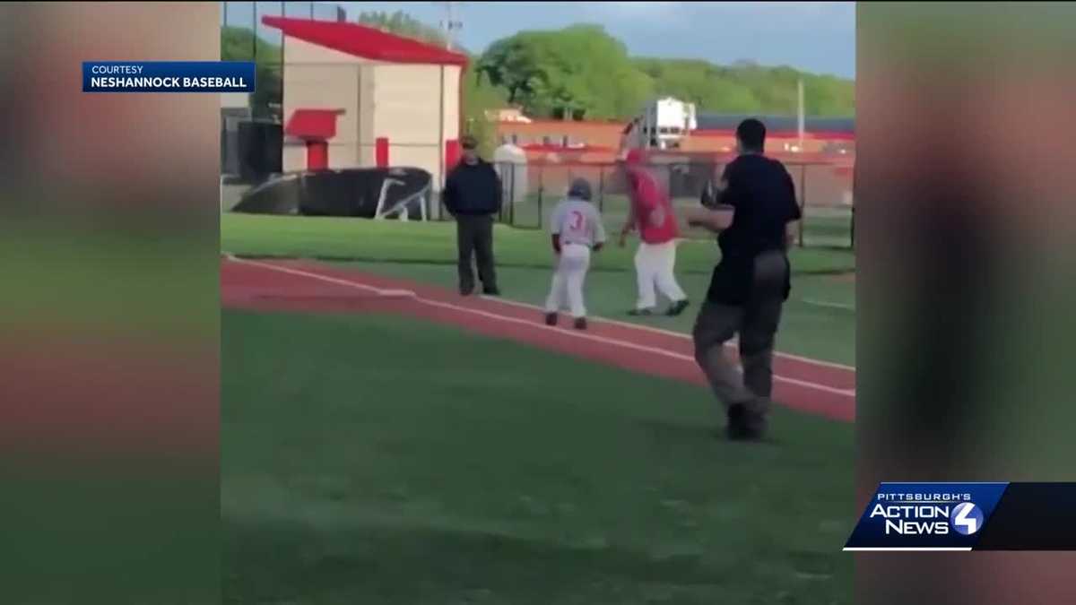 Slippery Rock High School baseball team manager gets base hit during