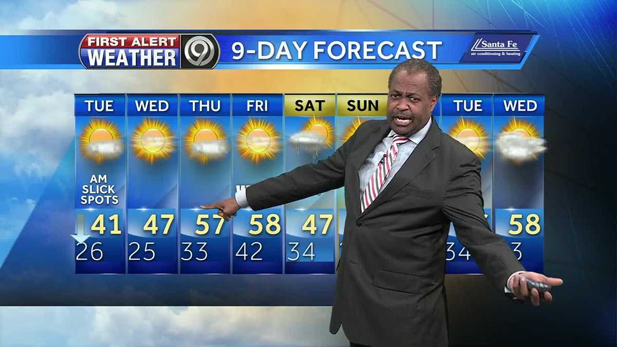 Watch for slick spots Tuesday morning