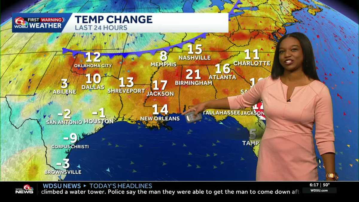 Warmer Wednesday before a big drop in temperatures behind a cold front in your New Orleans forecast