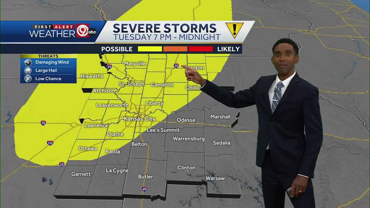 KC has spotty showers tonight ahead of more storms on Tuesday