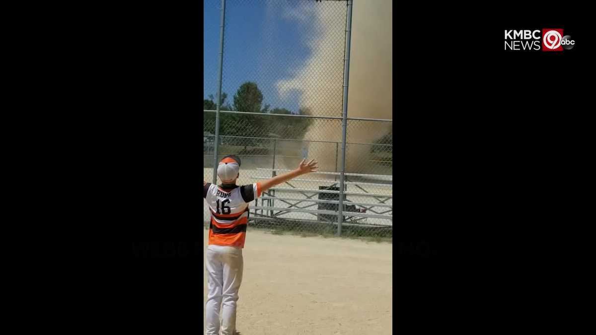 Dust devil tears through Kansas City baseball field
