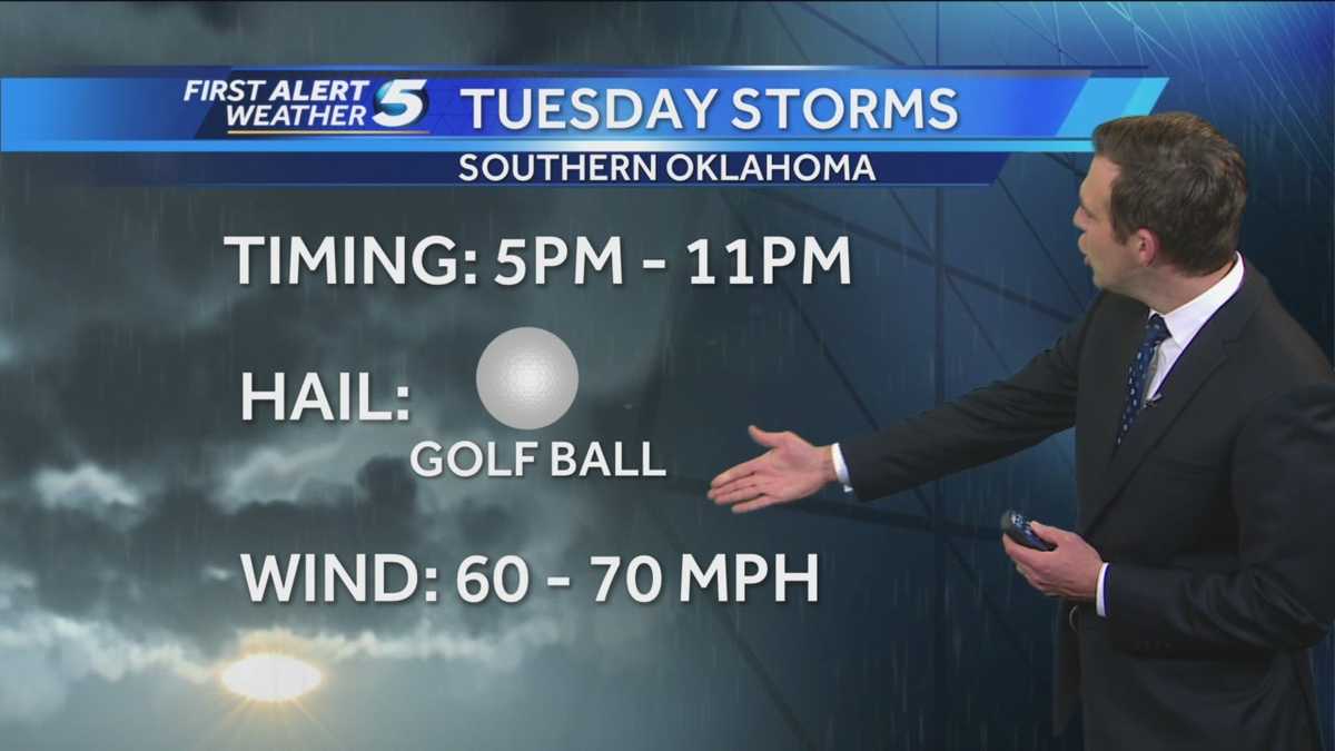 Golf ball size hail will be possible with storms Tuesday