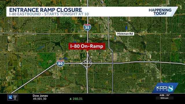 Overnight closure of northbound I-35/80 on-ramp at U.S. 6 scheduled