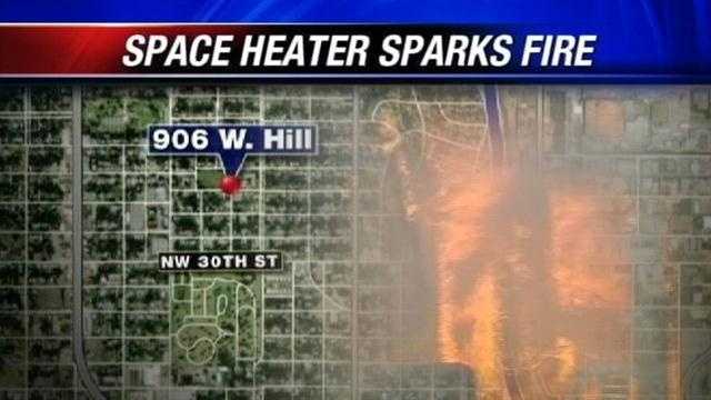 Fire sparked by space heater destroys home
