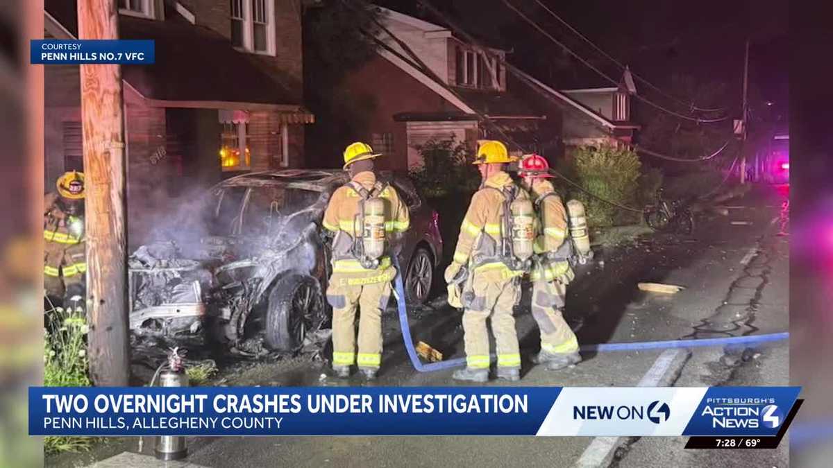 Investigation underway after 2 cars hit utility poles in Penn Hills, sending 1 to the hospital