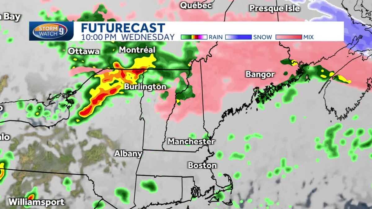 NH hourly weather timeline Showers Wednesday, Thursday