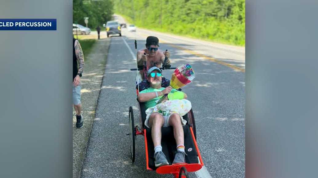 Justin Spencer of Recycled Percussion continues run from Vt. to Maine with friend who uses wheelchair