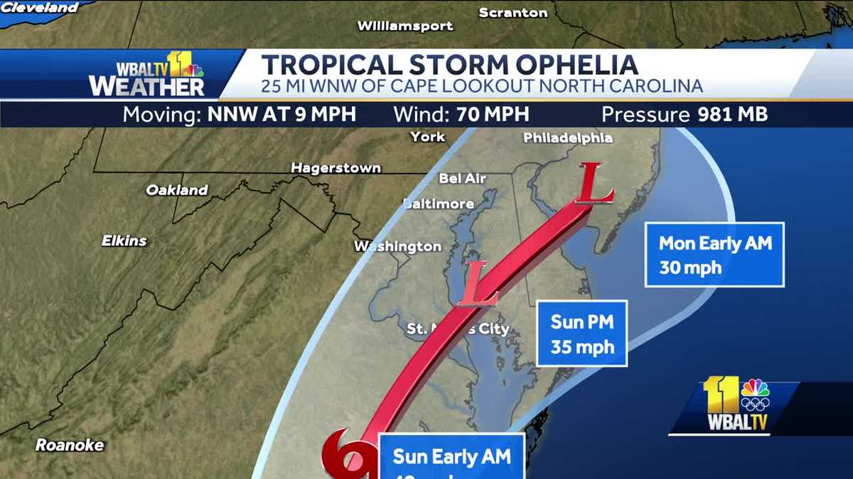 Tracking Tropical Storm Ophelia as it tracks toward Maryland