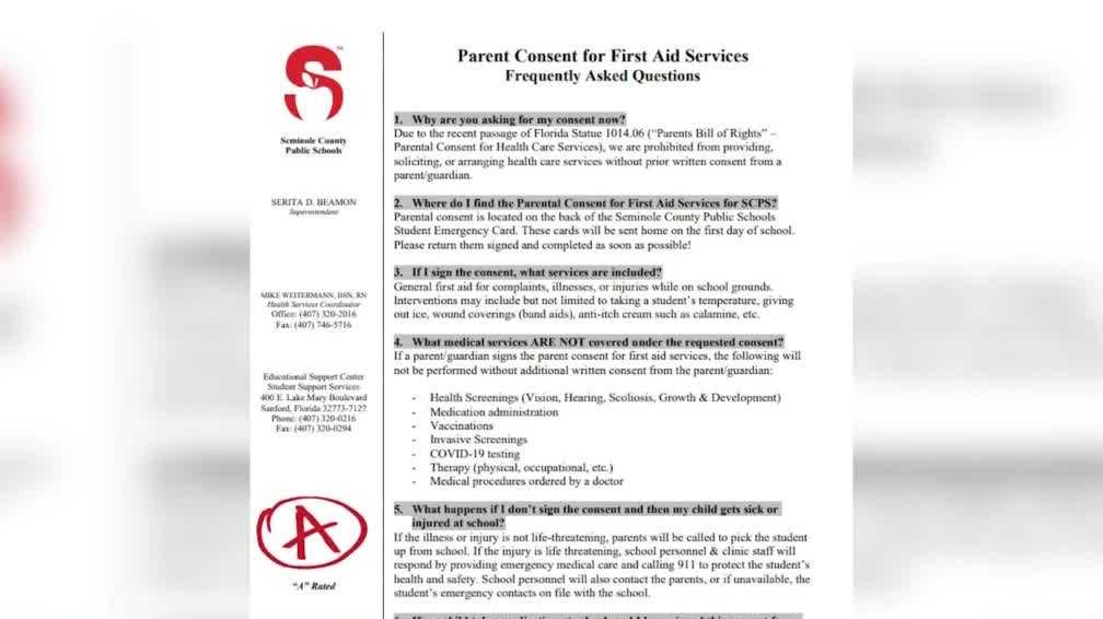 Parents' consent required to administer first aid care at Seminole schools