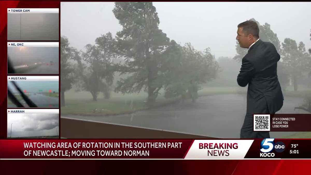 Intense wind gusts and rain hit KOCO 5 as tornado-warned storms move ...