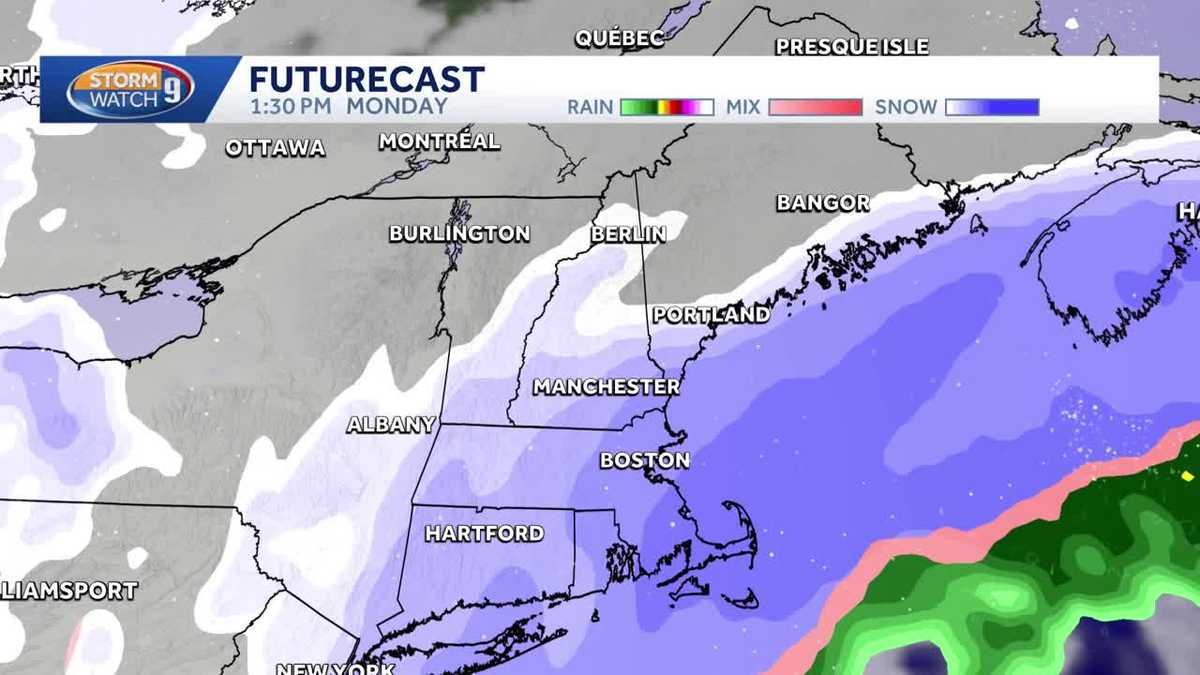 New Hampshire hourly weather: Track snow from coastal storm Monday