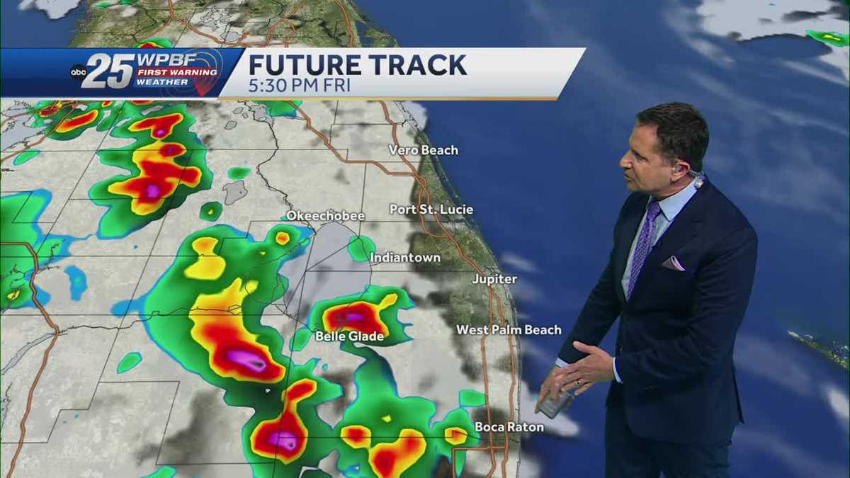 Inland showers and storms