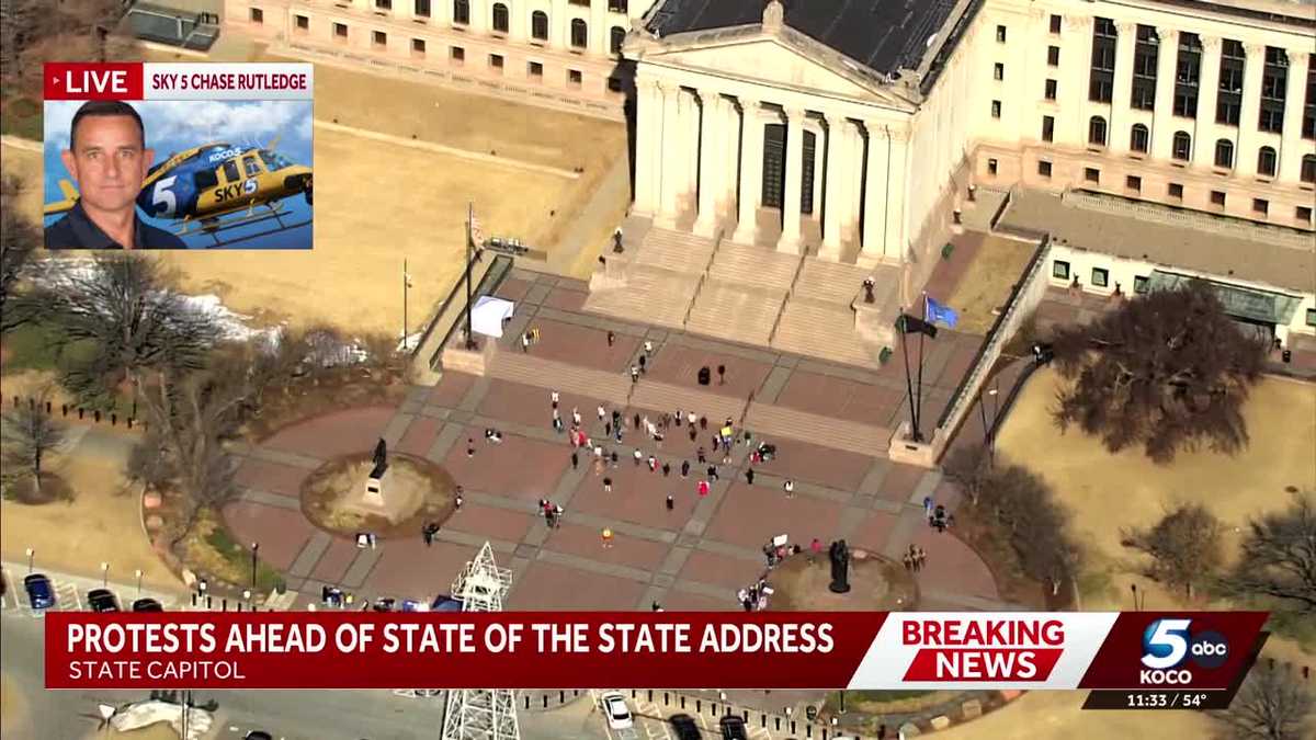 Sky 5 shows protesters outside Oklahoma Capitol ahead of State of the State address