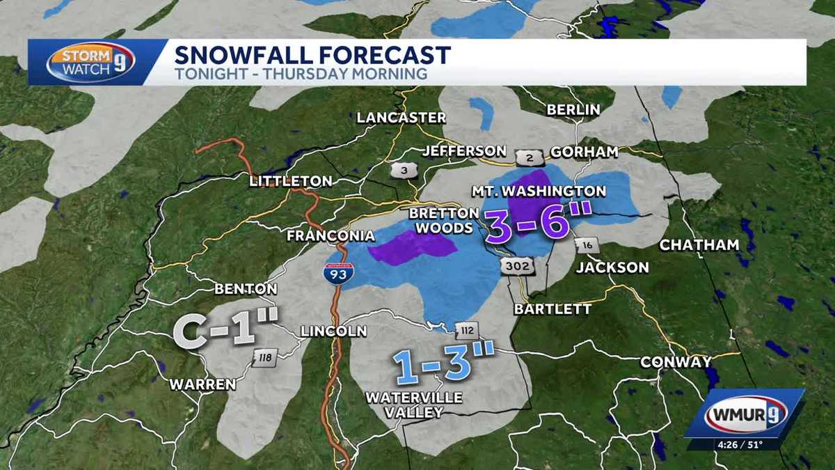 Several inches of snow possible in parts of the White Mountains Wednesday night into Thursday