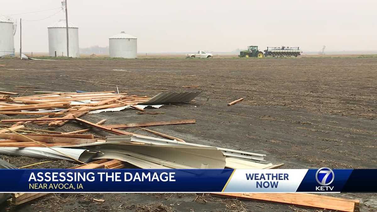 Assessing the storm damage in Avoca, Iowa