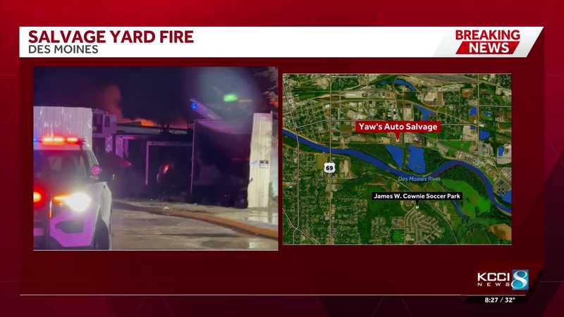 Firefighters knock out fire at Des Moines salvage yard