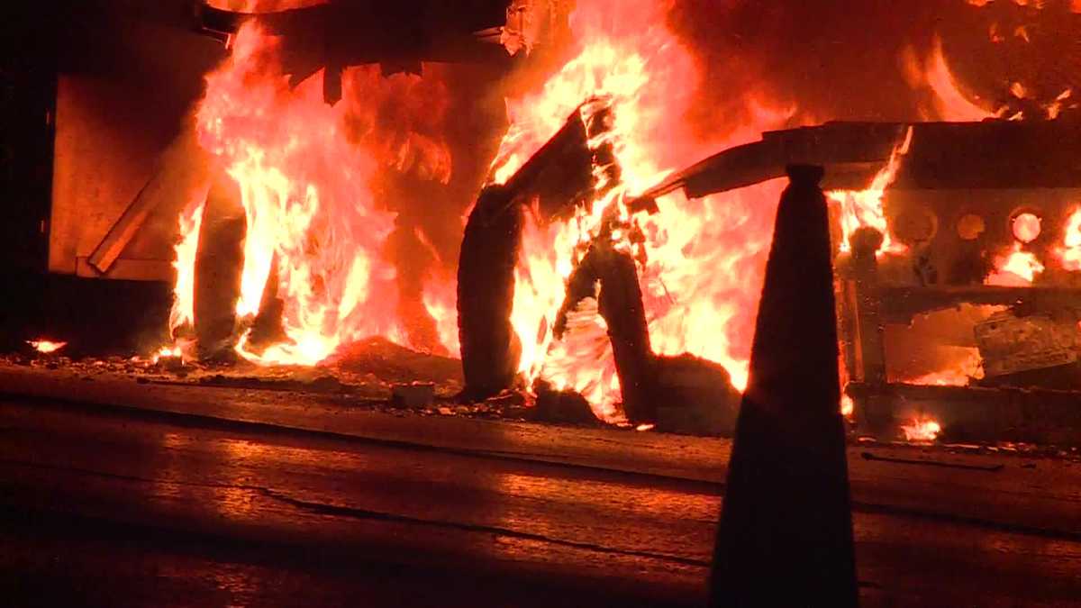 Semi destroyed after being engulfed in flames on OKC highway