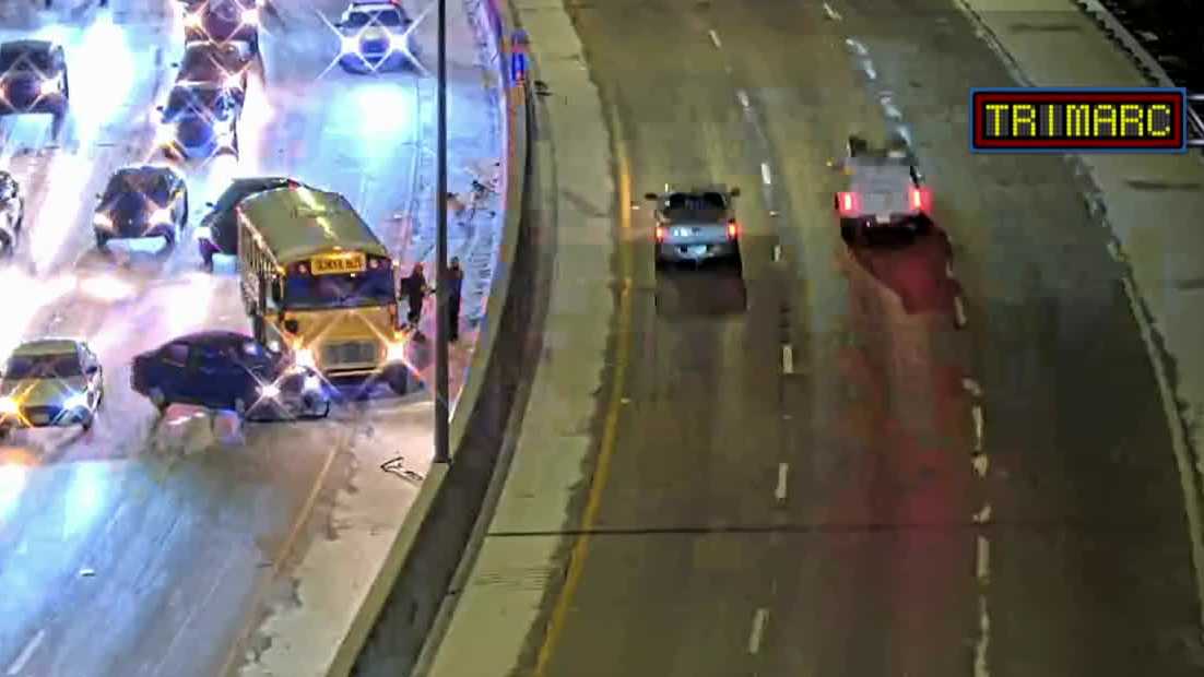 Traffic: Car slides in front of JCPS bus on slick I-264