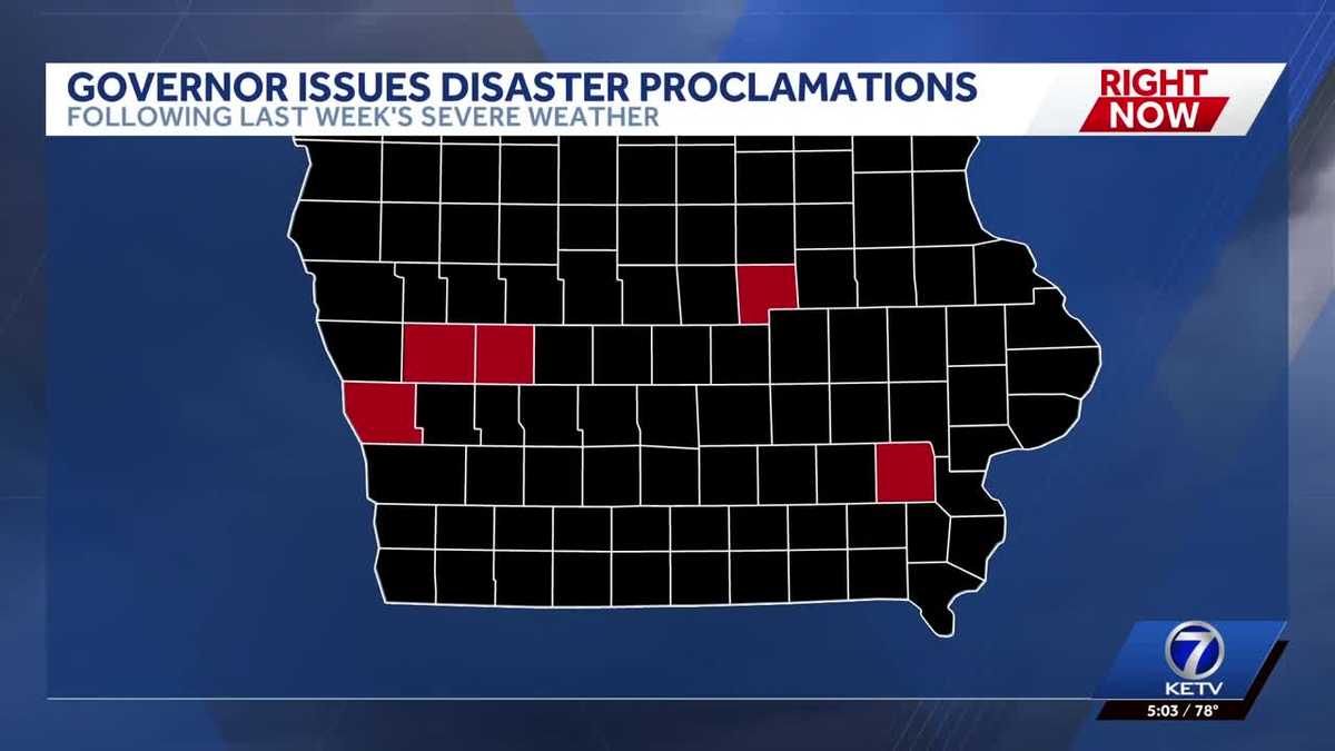 Iowa governor issues disaster proclamations after severe weather