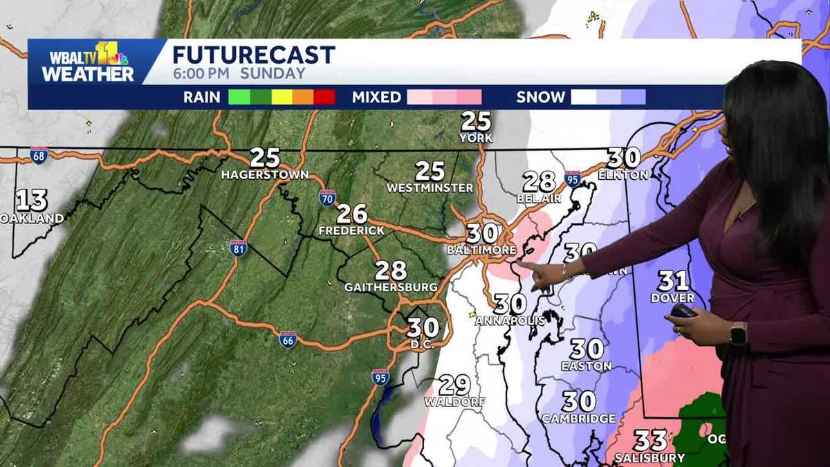 Wintry weather SE of Baltimore Sunday night