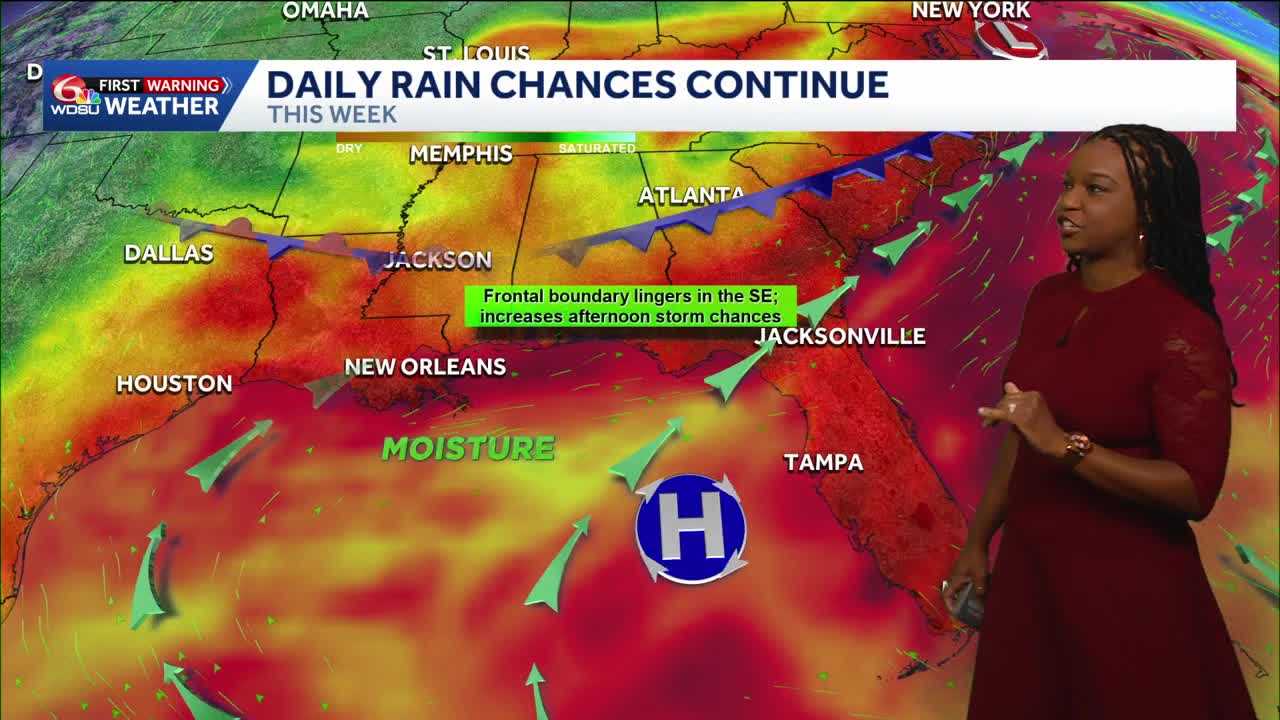 Keep the umbrella with you as more pop-up storms arrive this afternoon, heat sticks around
