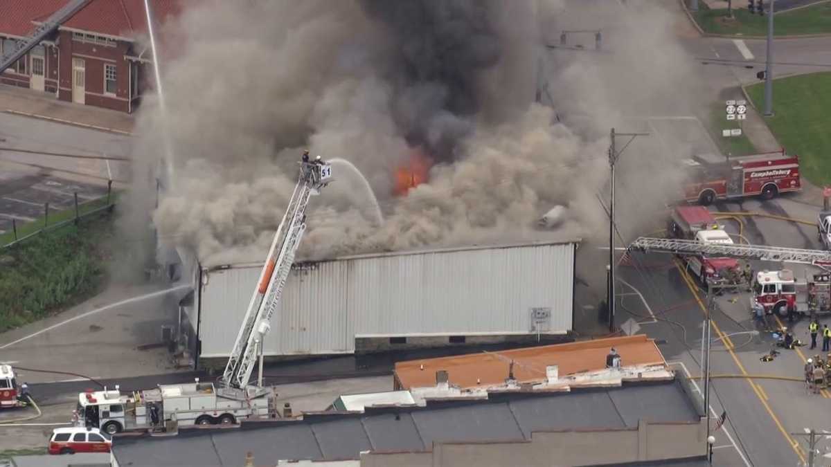 AERIALS | Business ablaze in downtown Eminence, Kentucky
